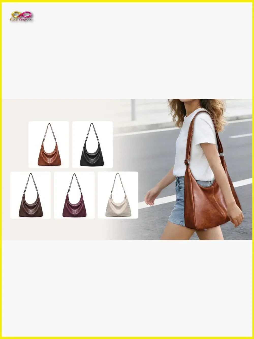 Vegan Leather Slouchy Hobo Bag Tote Crossbody Shoulder Purse Foldable Ladies